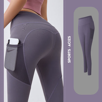 New Long Tummy Control Jogging Tights Female Fitness Pants With Pocket Leggings