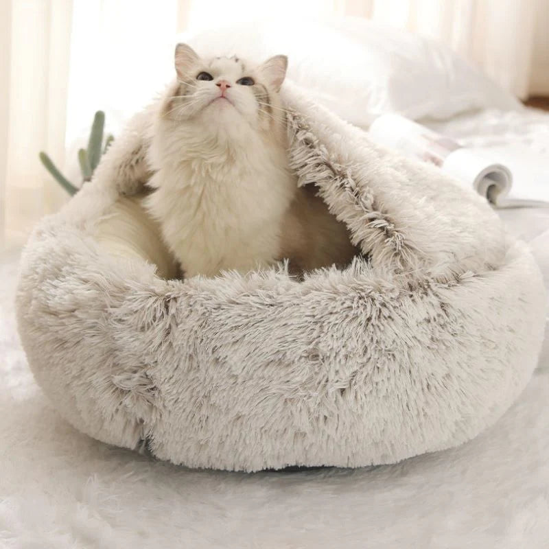 Snuggle into Comfort with the 2-in-1 Round Plush Dog and Cat Winter Soft Bed