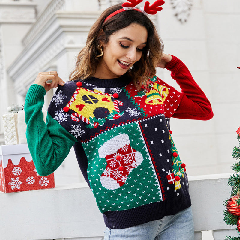Women's  Long Sleeve Christmas Tree Snowflake Knitted Sweaters