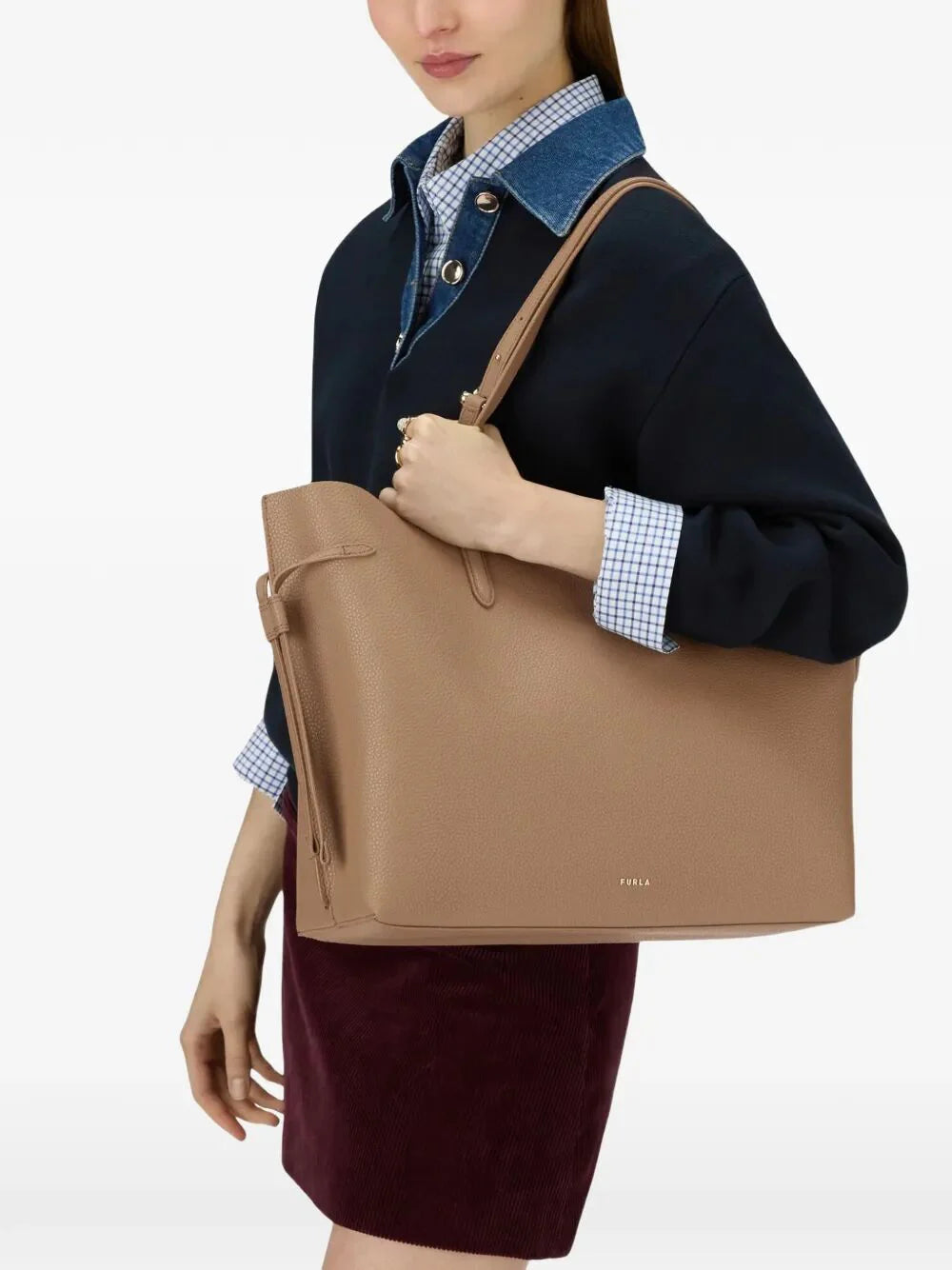 " AVA" DOUBLE CALF LEATHER LARGE TOTE BAG