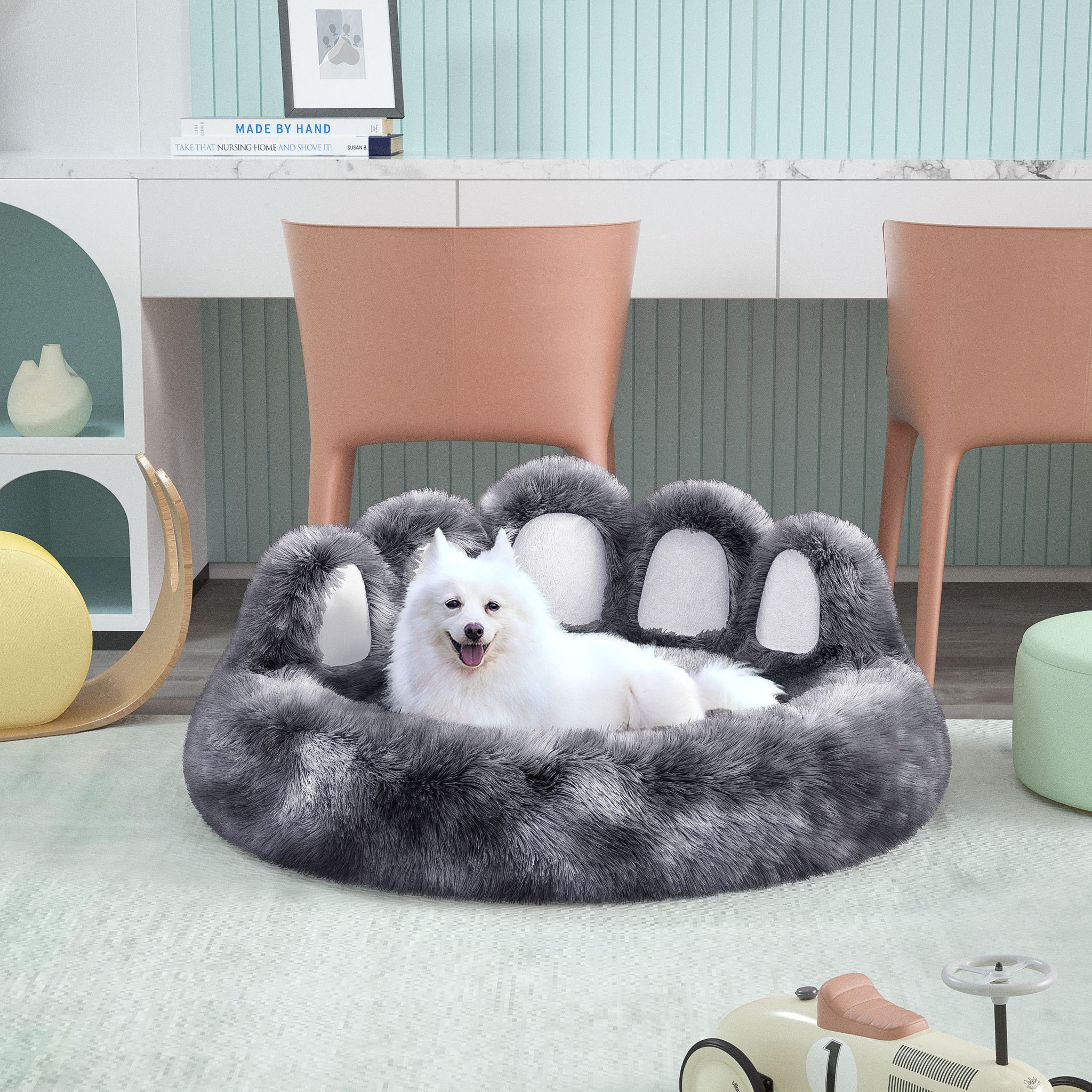Thickened Warm Kennel For Pets With Bear  Paw Shape Fluffy Dog Bed