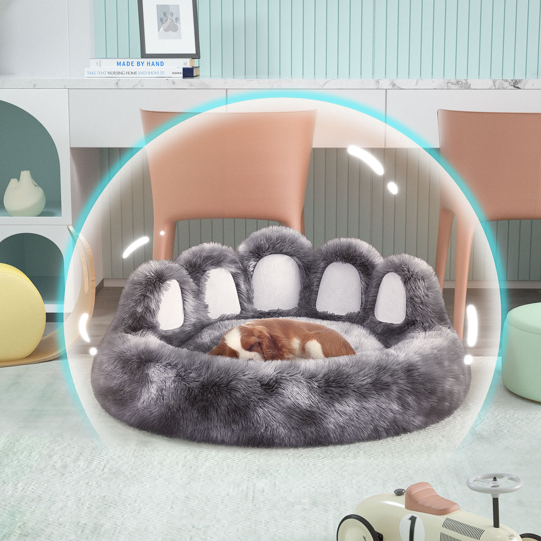 Thickened Warm Kennel For Pets With Bear  Paw Shape Fluffy Dog Bed